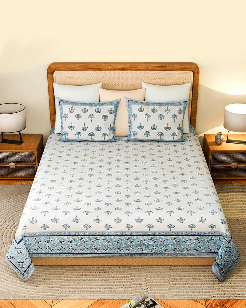 Luxury Cotton Double Bed Sheet Set with Pillow Covers, TC 200, Bedroom & Home Décor
