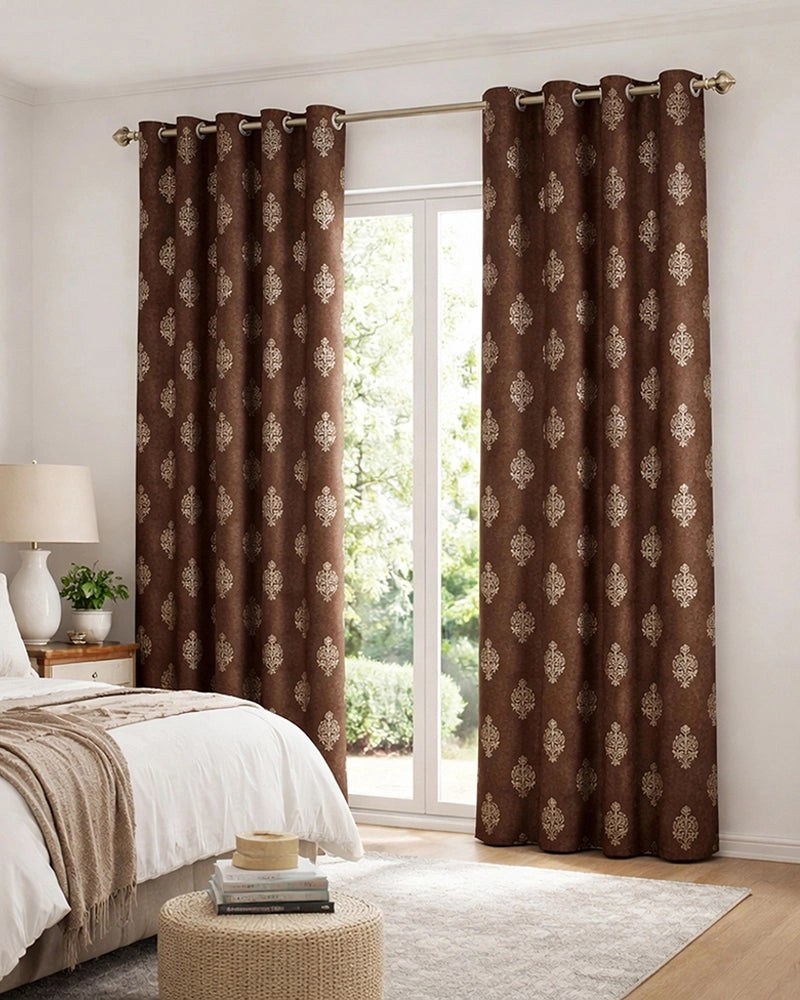 Decorative Velvet Door Curtain (Brown, 7 ft)