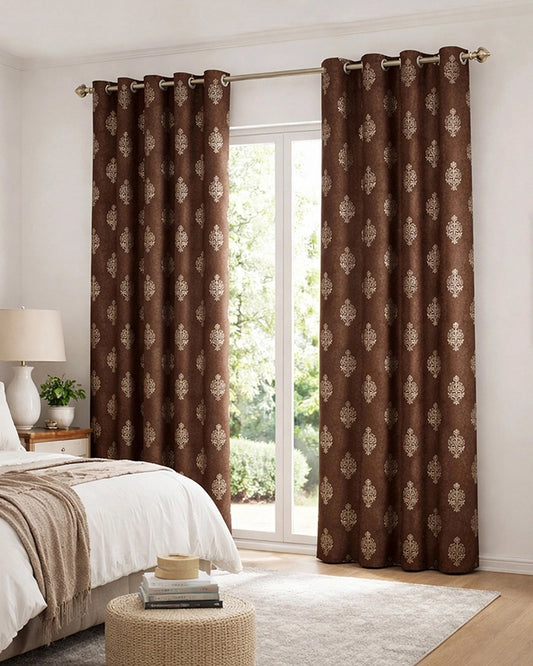 Decorative Velvet Door Curtain (Brown, 7 ft)
