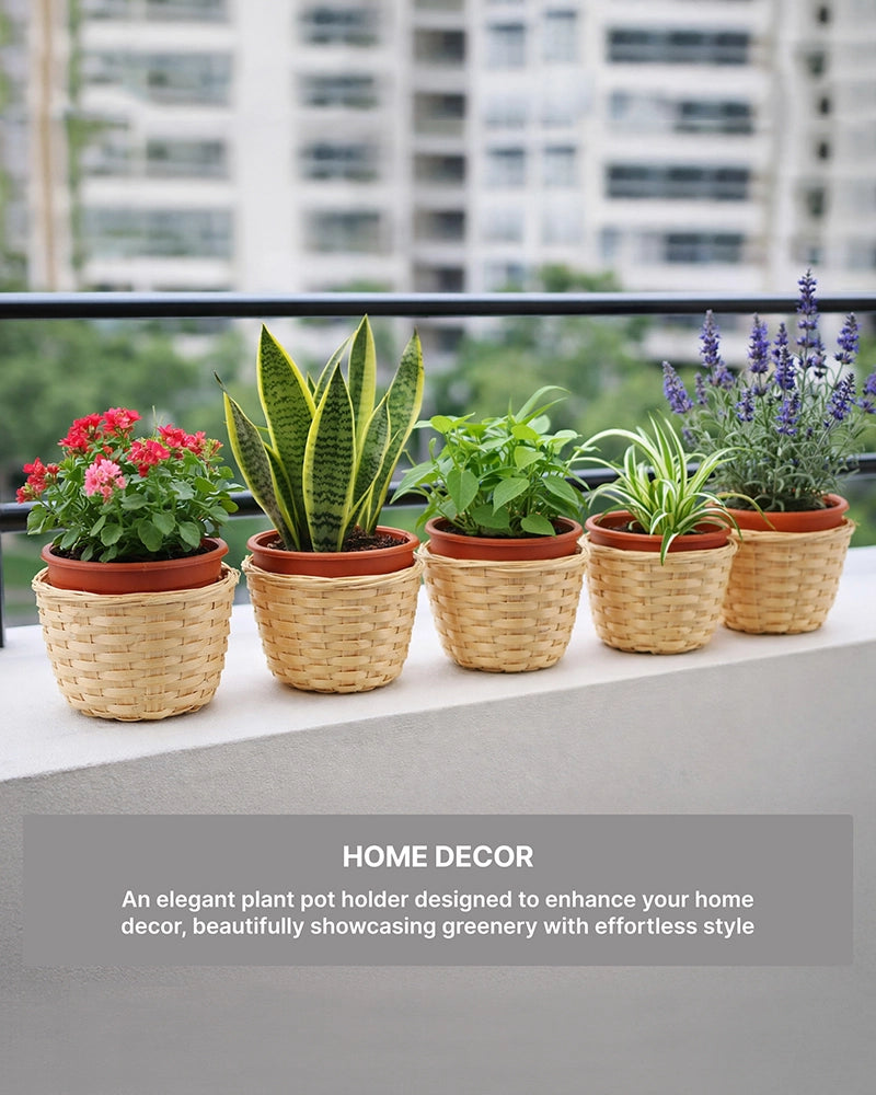 Handwoven Bamboo Planter Baskets for Indoor Plants (Set of 5)