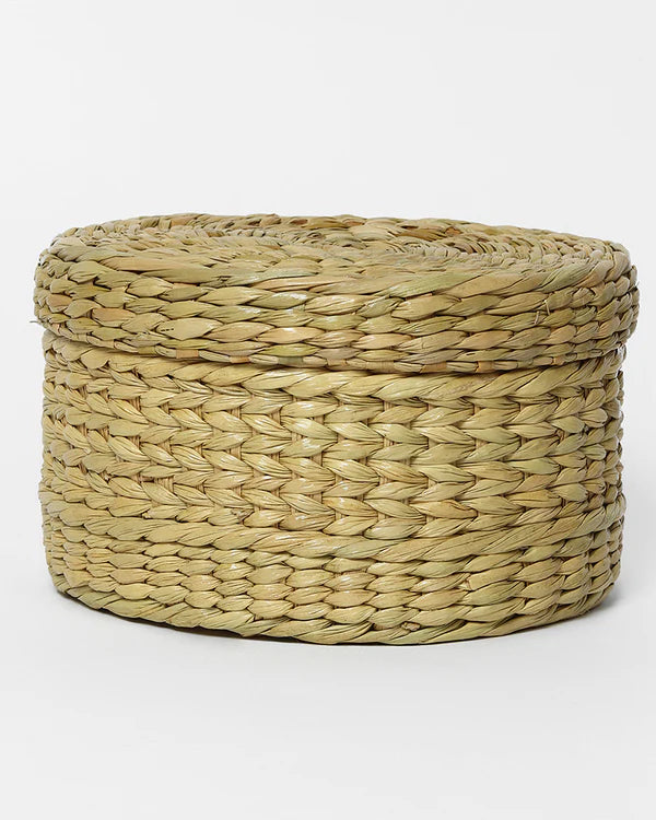 Natural Seagrass Lid Box for Small Wardrobe & Household Items