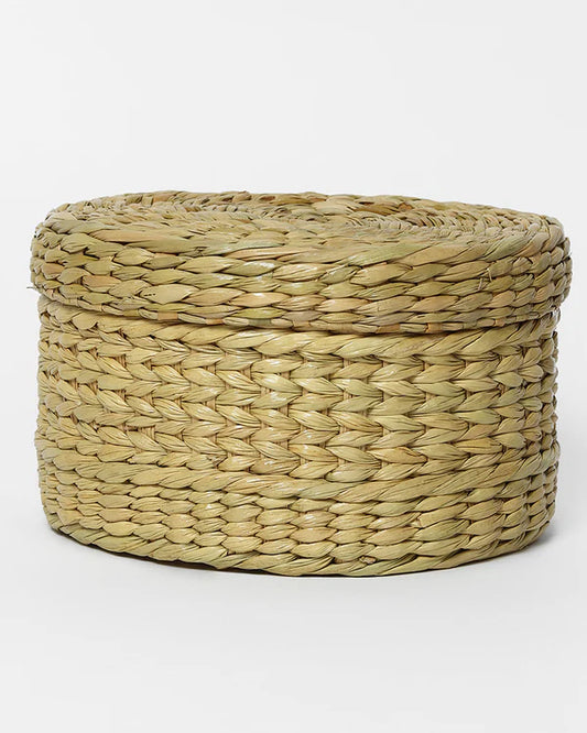 Natural Seagrass Lid Box for Small Wardrobe & Household Items