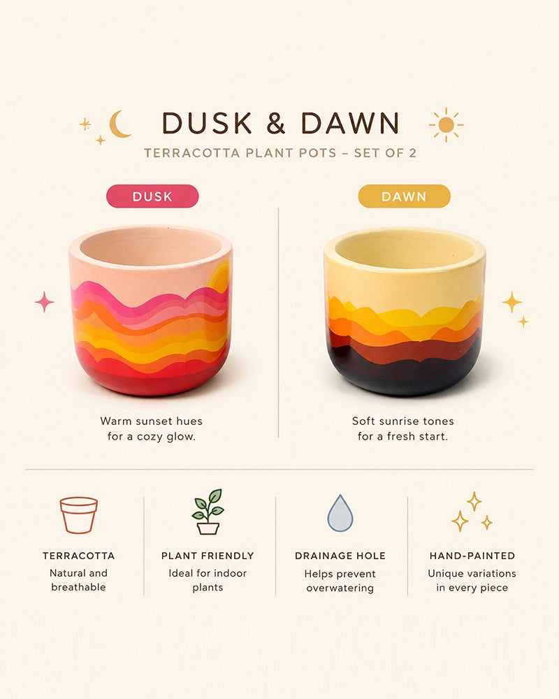 Sunset Wave Hand Painted Terracotta Planter Set of 2 (Multicolour)