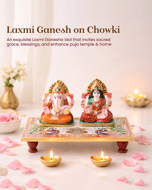 Handcrafted Marble Laxmi Ganesh Idol for Festivals and Home Mandir