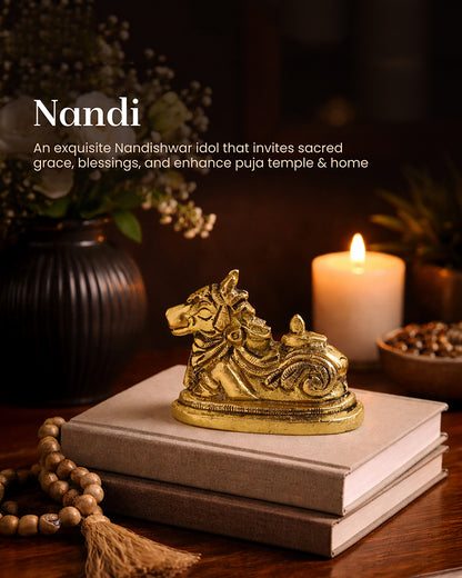 Handcrafted Nandi Brass Statue for Devotion and Pooja Room