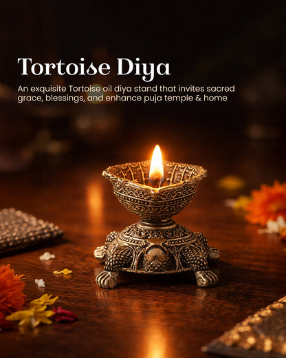 Pure Brass Turtle Diya for Pooja, Home Decor, and Diwali Lighting