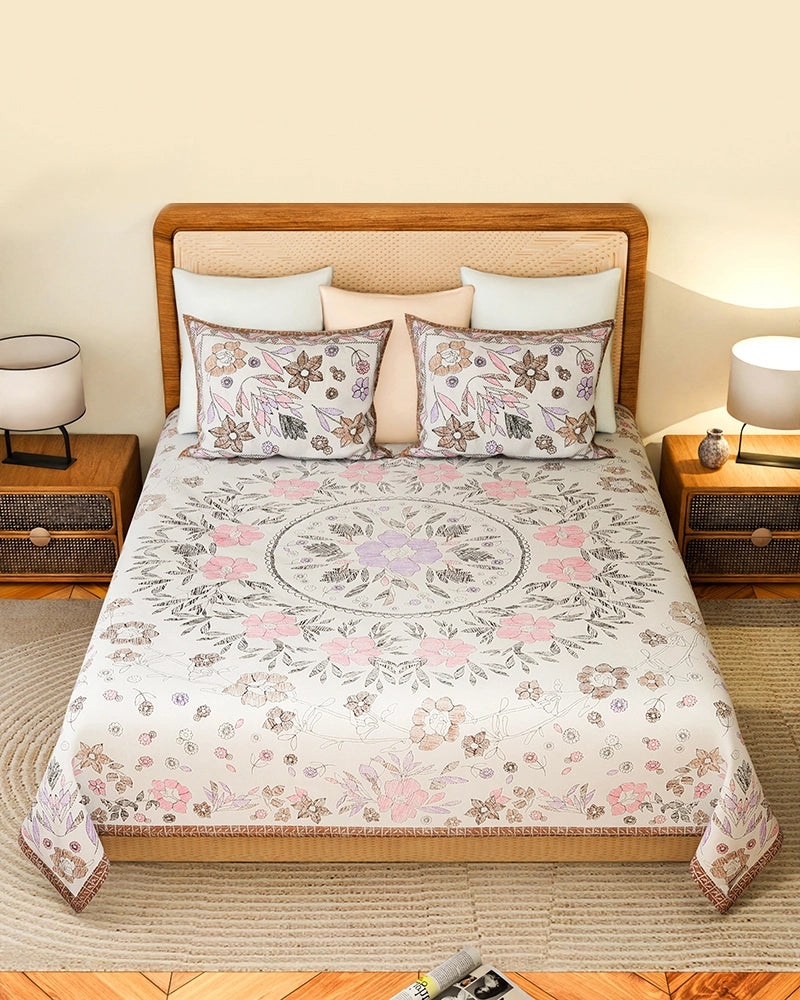 King Size Cotton Double Bed Sheet 144 TC with Pillow Covers for Master Bedroom