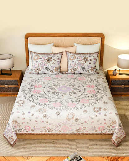 King Size Cotton Double Bed Sheet 144 TC with Pillow Covers for Master Bedroom