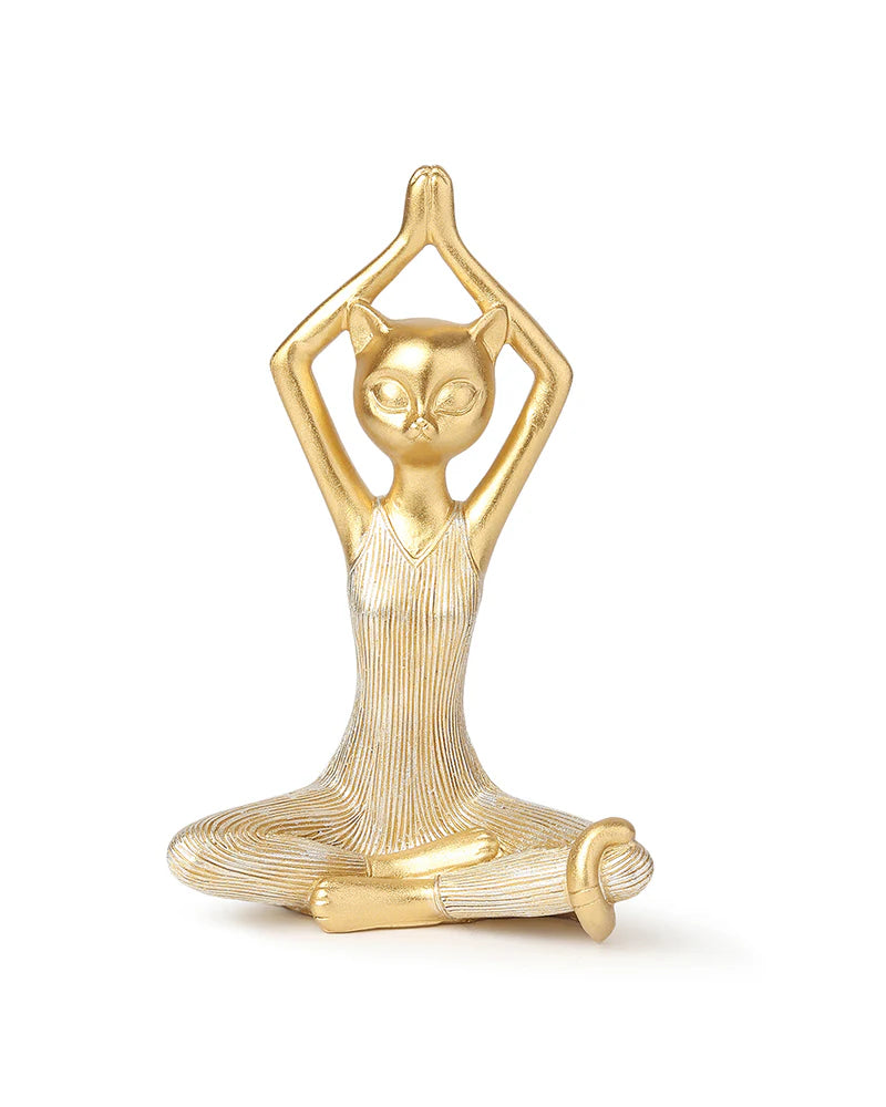 Yoga Cat Figurine in Polypropylene for Living Room Decoration
