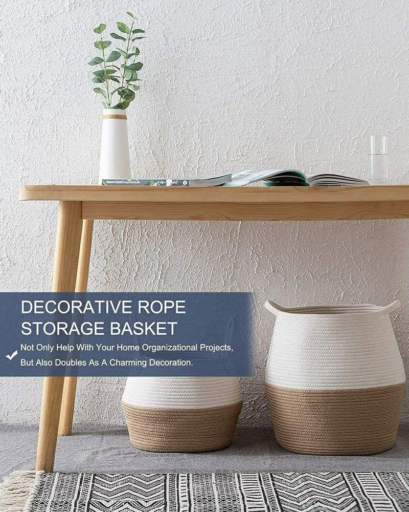 Handwoven Jute Cotton Laundry Storage Basket for Stylish and Eco-Friendly Home Organization