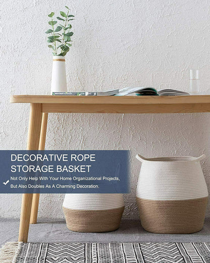 Handwoven Jute Cotton Laundry Storage Basket for Stylish and Eco-Friendly Home Organization