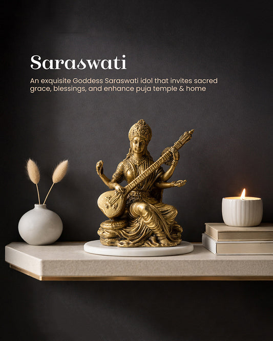 Pure Brass Saraswati Maa Idol for Pooja and Home Decoration