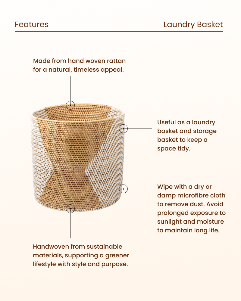 Natural Rattan Basket for Clothes, Towels and Linen Storage