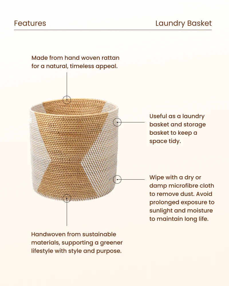 Natural Rattan Basket for Clothes, Towels and Linen Storage