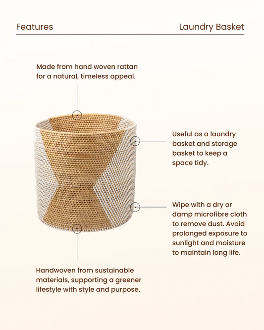 Natural Rattan Basket for Clothes, Towels and Linen Storage