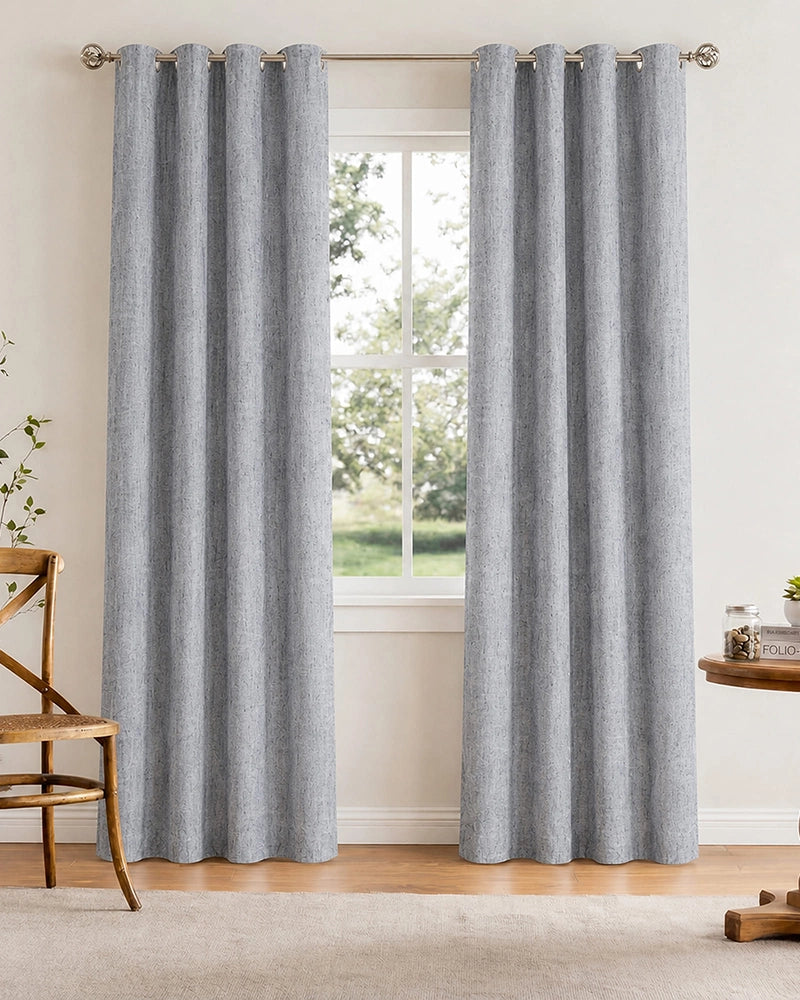 Designer Linen Door Curtain with Eyelet Header (Blue, 7 ft)
