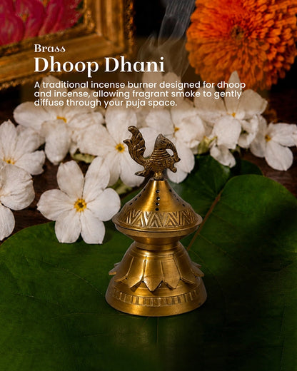 100% Pure Brass Peacock Dhoop Dani For Aarti and Puja