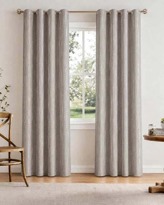 Textured Linen Eyelet Curtain for Doors (Grey, 7 ft)