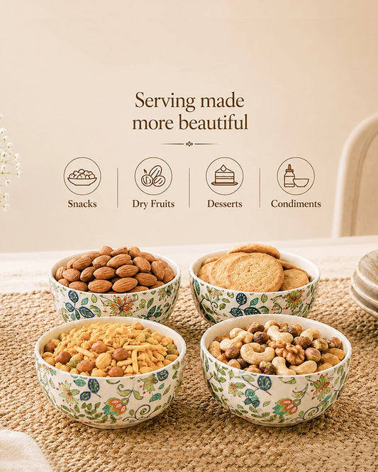 Ceramic Serving Bowl Set for Snacks & Food Serving, Set of 4