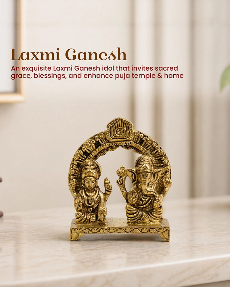 Brass Laxmi Ganesh Idol for Diwali Pooja, Home Decoration & Festive Gifting