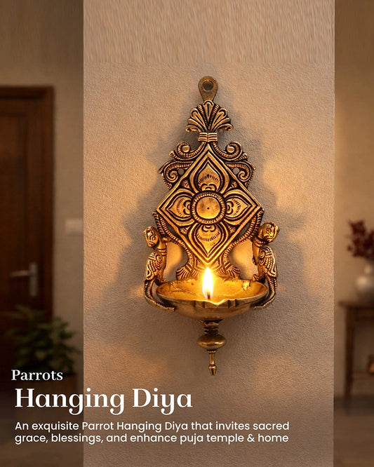 Decorative Brass Hanging Diya for Aarti, Pooja Items, and Home Decor