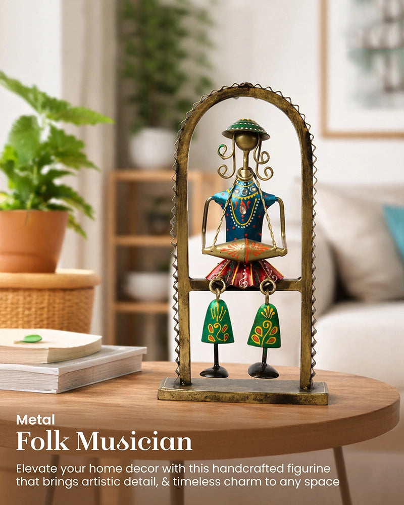 Handcrafted Hand-Painted Metal Folk Musician Home decor showpiece