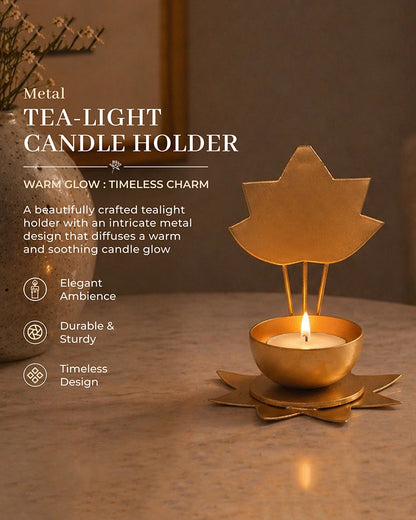 Metal Lotus Tea Light Holder with Decorative Stand for Pooja