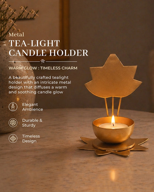 Metal Lotus Tea Light Holder with Decorative Stand for Pooja