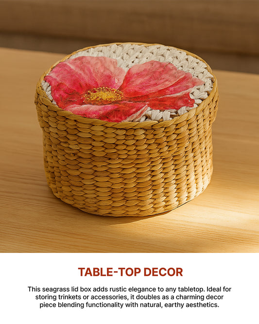Round Gift Box | Seagrass Organiser Boxes | Storage Box with Lid