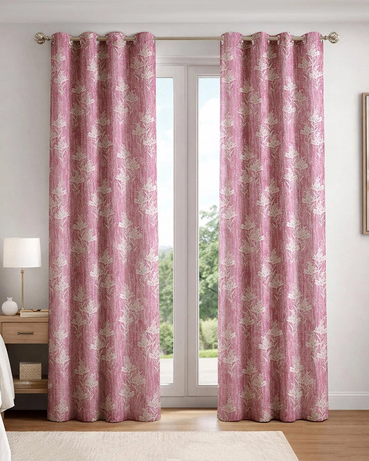 Elegant Polyester Door Curtain with Eyelets (Pink, 7 ft)