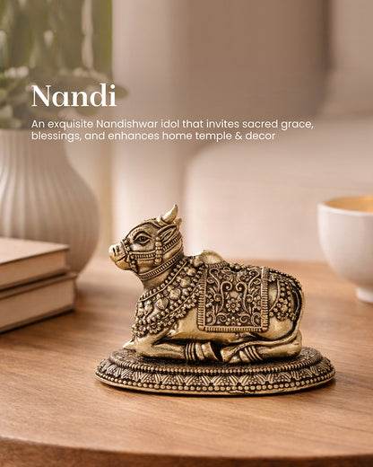 Elegant Pure Brass Nandi Idol for Worship, Blessings, and Home Decor