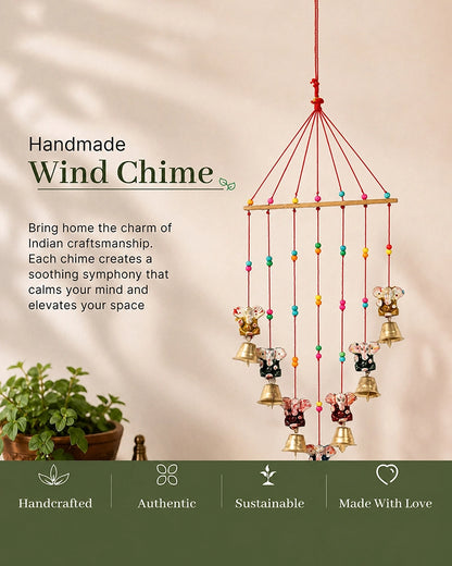 Handmade Ganesha Wind Chime with Bell for Home Decor