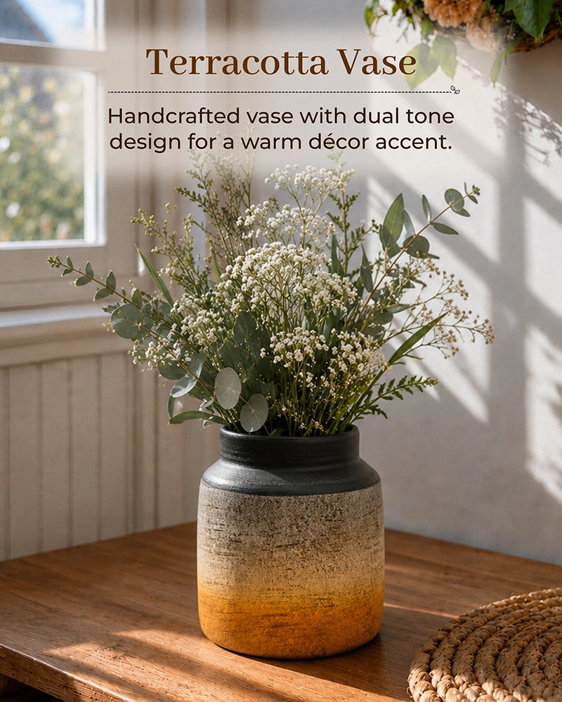 Premium Terracotta Decorative Flower Vase with Textured Finish for Home