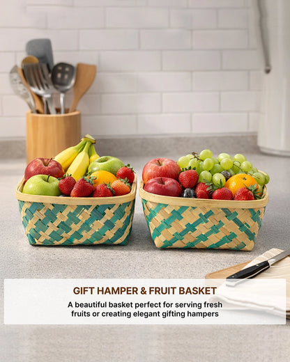 Bamboo Basket for Organizing Home, Kitchen, and Gift Hampers (Set of 2)