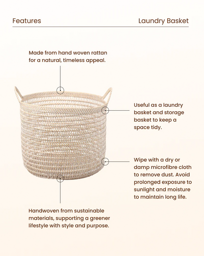 Rattan Storage Basket for Kids Room, Toys and Dirty Laundry