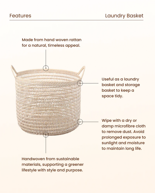 Rattan Storage Basket for Kids Room, Toys and Dirty Laundry