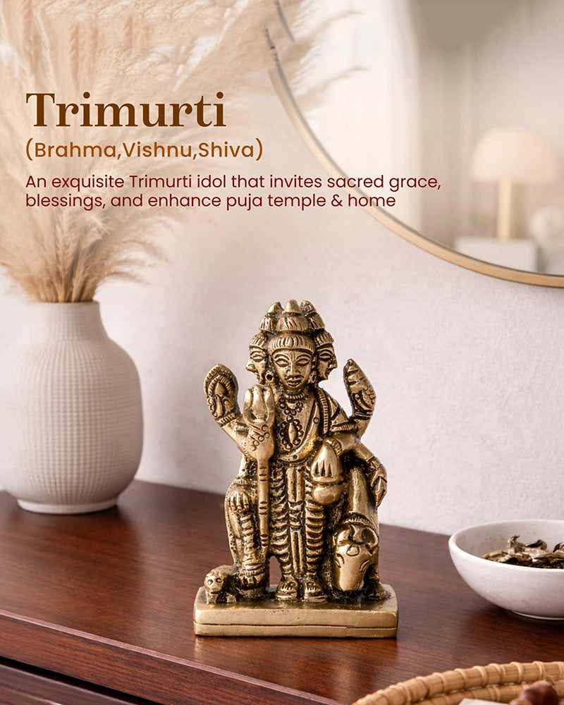 Brass Dattatreya Murti for Pooja Room Home Temple Decorative Idol