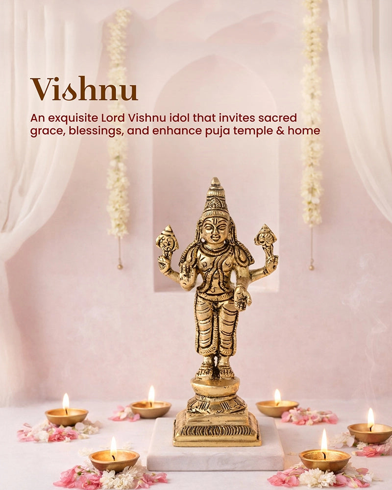 Brass Lord Vishnu Ji Murti for Home Temple and Pooja Room