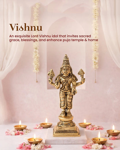 Brass Lord Vishnu Ji Murti for Home Temple and Pooja Room