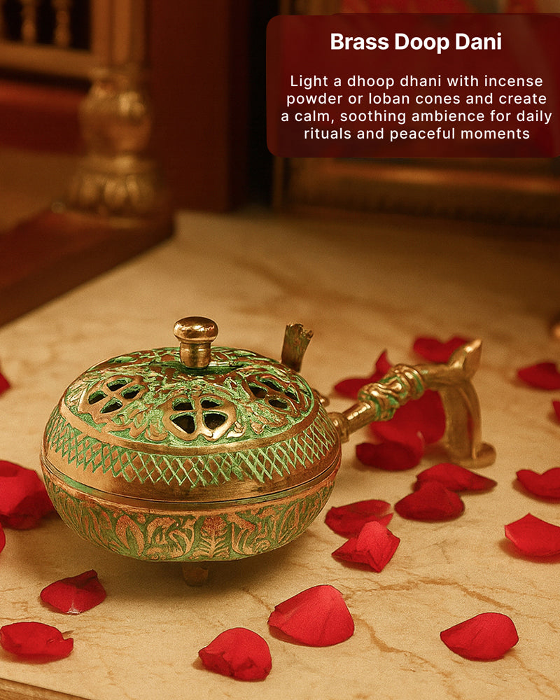 Decorative Brass Dhoopdani for Aarti, Meditation, and Home Temple Aromatic Rituals