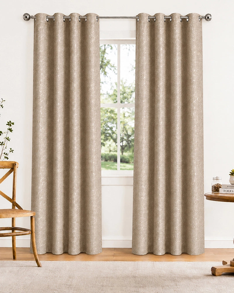 Textured Polyester Eyelet Curtain for Doors (Beige, 7 ft)