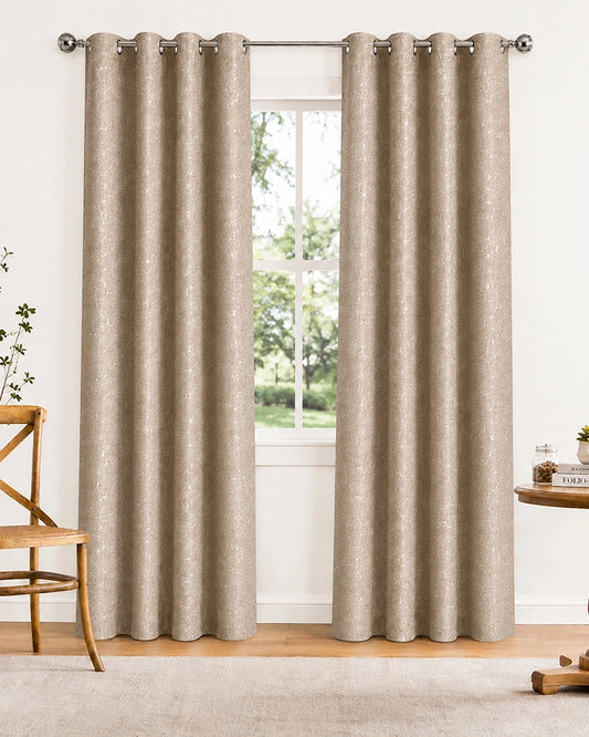 Textured Polyester Eyelet Curtain for Doors (Beige, 7 ft)