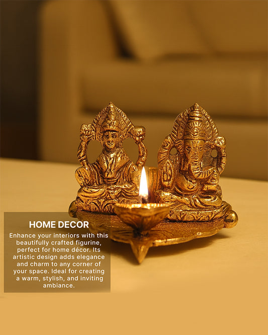 Laxmi Ganesh Idol Figurine | Decorative God Idol for Home | Lakshmi Ganesh Diya