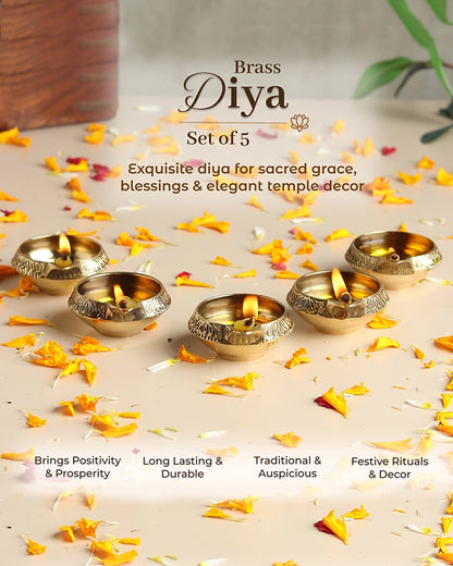 100% Pure Brass Diya for Pooja Diwali Festival Home Décor, Set of 5
