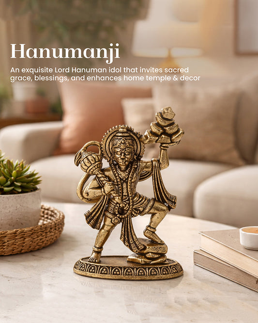 Decorative Pure Brass Hanuman Ji Idol for Temple Shelves and Worship