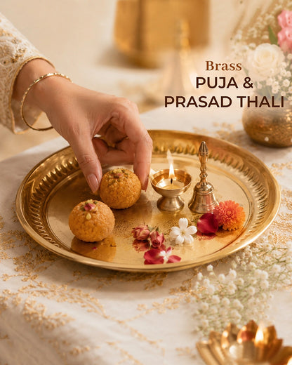 Engraved Brass Pooja Thali (Gold)