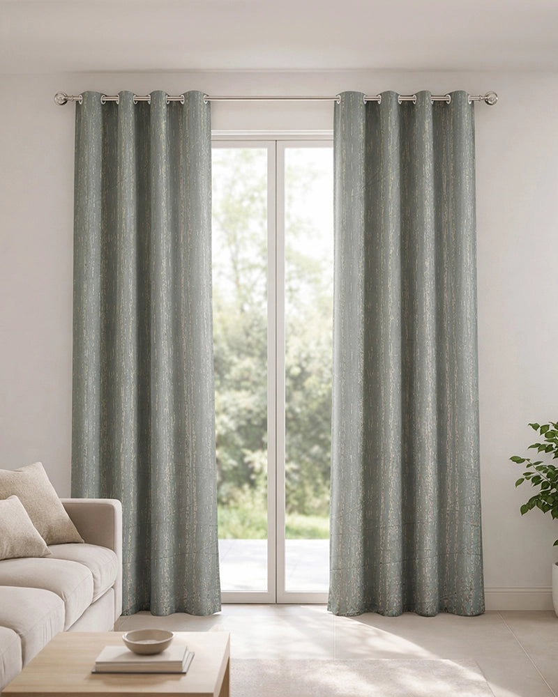 Textured Linen Eyelet Curtain for Doors (Grey, 7 ft)