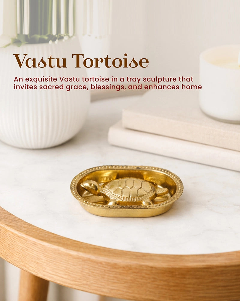 Pure Brass Vastu Tortoise with Brass Plate for Wealth and Home Decoration