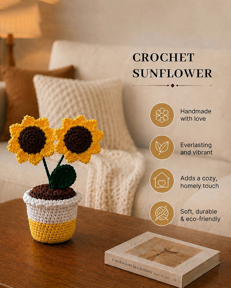 Handmade Crochet Sunflower Pot Artificial Plant Decor
