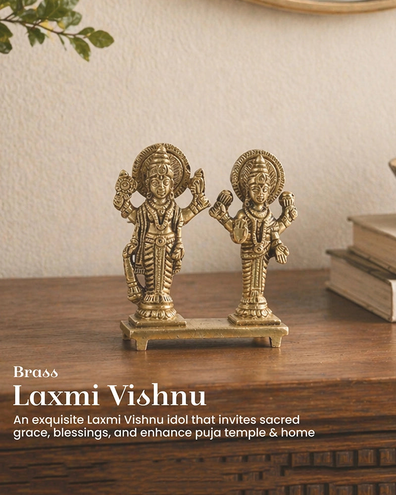 Brass Lakshmi Vishnu Standing Idol for Pooja & Home Décor